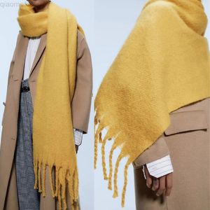 New Thick And Warm Mohair Scarf Female Shawl Imitation Cashmere Autumn And Winter Thick Beard Solid Scarf For Women L220729 245A