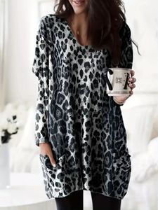 Plus Size Large size womens leopard print printed bottom long sleeved top hoodie Tshirt 240514