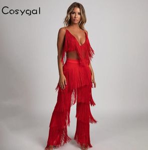 Cosygal Red Full Quastel Sexy Jumpsuit Rompers Women New Fashion zweiteiliger Anzug 2018 Elegante Party Nacht Clubwear Sommer Jumpsuit6233228