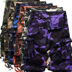 Cortometraggi da uomo Shorts da carico estivo uomo mimetico mimetico cotone casual cotone multipocchi sciolti shorts shorts shorts hiphop 30-42 q240529