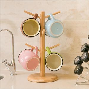 Hemkök1 Set Tree Shape Wood Coffee Tea Cup Storage Holder Stand Mugg Hanging Display Rack Drinkware Shelf 6 Hooks 240529