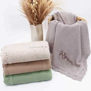 Стеганые стеганые одеяла на заказ 100%хлопок Новорожденный подарочный подарки для одеяла из дышащих хлопок персонализированное название вязание детское одеяло Кашемир получение одеяла WX5.28