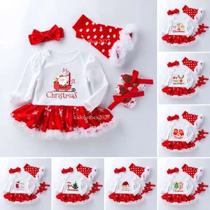 Xmas Set Kids Baby Christmas Suits Girls Fashion Snowflake Long Sleeve Romper Dress 4-Piece-Set Casual Jumpers Tracksutis