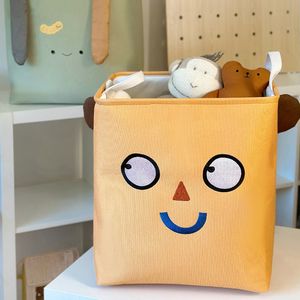 Adorable Storage Box Orange Embroidery Detail Kids Toy Organizers Dirt Clothes Laundry Baskets Drawstring Washable Foldable Bag