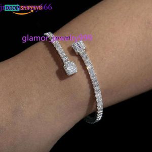 Drop Shipping Fine Women Jewelry 3.8mm Width Sterling Sier Vvs Baguette Moissanite Diamond Famous Brand Cuff BangleVVS