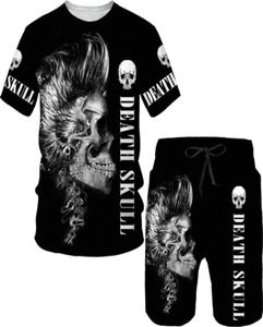 MEN039S TODUATY SUMES MAN ZESTAW 3D SKULL DRIDLINGTSHIRT KRÓTKI DOTORSUT 2 -części