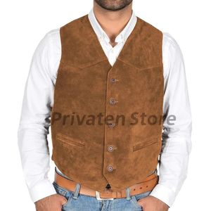 Mens Vest Suede Single-Breasted Button V Neck With Pocket Slim Retro Jackets Male Casual Solid Slim Sleeveless Waistcoat chaleco 240515