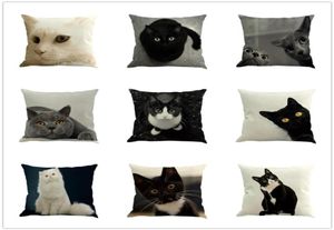 Kuddefodral rom linne täcker svart vit handmålning söt katt kök stol hem dekorativ 4545cm9020023