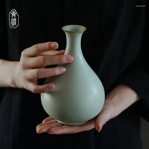 Vases Ru Ware Jade Pot Jingdezhen Ceramic Vase Decoration Living Room Flower Arrangement Light Luxury Antique Porcelain Gift Celadon