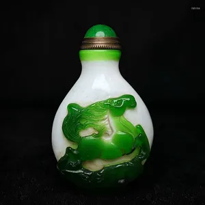 Bottles YIZHU CULTUER ART Size 2.8 Inch Chinese Old Beijing Glaze Carving Horse Monkey Statue Snuff Bottle Collection