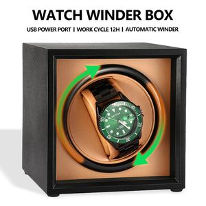 Automatisk klocka Winder Black Matte Wood Paint Rotating Watch Box Högkvalitativ förvaringsfodral för enstaka mekanisk Watch Man -gåva 240528