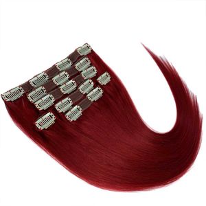 Haarscheuchen Clip -Stil menschliches Haarverlängerung Straight Remi menschliches Haar Voller Kopf 7 Stücke #Red 15 Zoll -18 Zoll 70 g Q240529