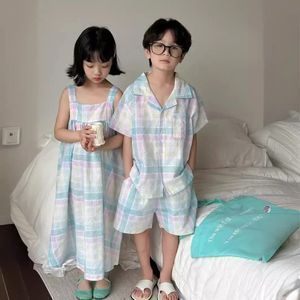 Matching Brother and Sister Clothes Boy and Girl Clothing Kids Cotton Dress Korean Children Top Shorts Two Piece Outfits 240529