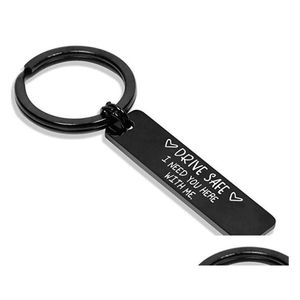 Keychains & Lanyards Keychain For Womans Creative Square Key Chain Woman Bag Drive Safe I Need You Men Pendant Ring Uni Party Holder Dhwxv