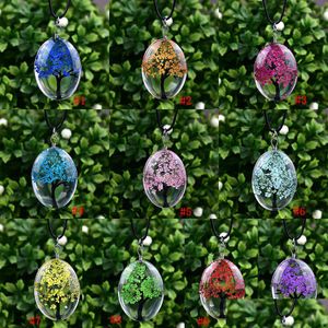 Pendant Necklaces New Oval Tree Of Life Glass For Women Dried Flowers Specimen Leather Chain Fashion Jewelry Gift Drop Delivery Pendan Dhzoa