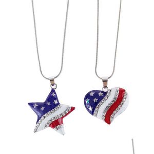 Colares pendentes Charms de bandeira em forma de coração colar de cristal americano e pentagrama A antiga Glória Droga de Glória Jóias Pendan Dhxil