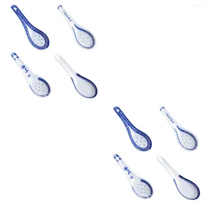 Spoons 8 Pcs Chinese Soup Blue White Porcelain Beautiful Tablespoon Porridge Practical Useful Tableware Banquet