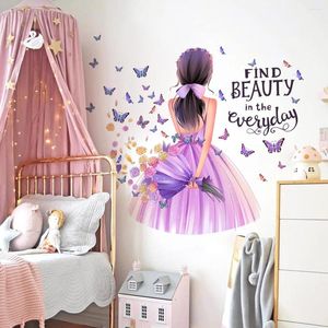 Wallpapers 2pcs English Girl Butterfly Wall Stickers Living Room Bedroom Princess Home Decoration Wallpaper Ms598