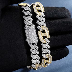 Luster 14k Branco de ouro branco Teste de diamante positivo D Cor 15mm Sier Moissanite Chain Link Chain Bracelet
