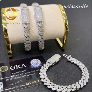 قلادات قلادة 10 ملم سوار سلسلة الكوبية الجنيه الاسترليني Sier VVS Moissanite Diamond Miami Cupan Chain Moissanite Cupan Link Bracelet