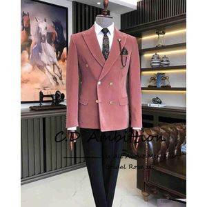 Blazer maschile maschile Come Homme Pink Veet Men Abito per il matrimonio 2023 Slim Fit 2 pezzi Golden Double Breasted Ropa Hombre Luxury DHFSL