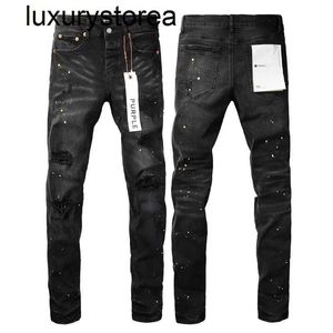 Jeans roxos American High Street Paint Hole Black 9045 2024 Nova tendência de moda Jeans de alta qualidade