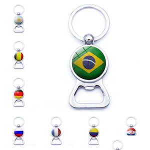 Nyckelringar Landsflaggor Fotboll med bärbar ölflasköppnare Keychains Soccer Fans kedjor Fashion Jewelry Drop Delivery DHQ65