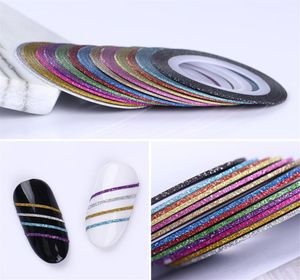 3D DIY Tırnak Striping Bant Hattı Seti Renkli Mat Glitter Çok renkli yapışkan etiketler DIY Tırnak Sanat Tasarımı Dekorasyonu 307P3606371