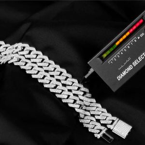 Iced Out 14mm herrar Miami Cuban Link Halsband Hip Hop Lad Moissanite Diamond Bling Prong Sier Moissanite Chain