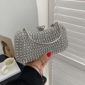 Bolsa de embreagem à noite para diamantes para mulheres, casamento de pão de embreagem dourado bolsa de ombro de cadeia pequena bolsa de festa com alça de metal