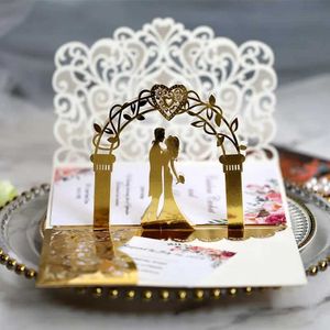 Presentkort 10/20 st White Gold Pearl Paper Laser Cut Wedding Invitations Card European Wedding Bridal Shower Decor Present Breating Card Kits D240529