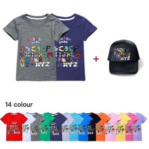 T-Shirts Alfabe Lore Çocuklar Tişört Numarası Baskı Kızlar Kıyafetleri Kostüm Çocuklar 2023 Yaz Üstleri Çocuklar Kıyafetleri Bebek Tshirts Kap şapka D240529