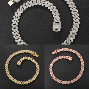 Hip Hop Aaa Bling 13 5mm Cuban Brooch Chain 2-row Ice Man Necklace Diamond Zircon Cobble Men's Necklace Women's Jewelry Q0809 2750