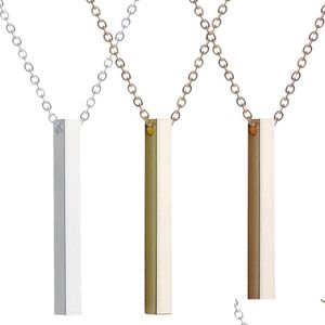 Pendant Necklaces Custom Personalized Vertical Bar Necklace Sier Engraved Date Name For Women Wedding Jewelry Anniversary Mom Gift Dro Dhphz