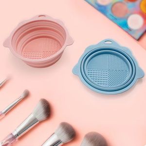 Silicone Makeup Brush Cleaner Folding Cleaning Bowl Brushes Cleaning Mat Cosmetic Eyeshadow Brush Cleaner Colorful Scrubber Box