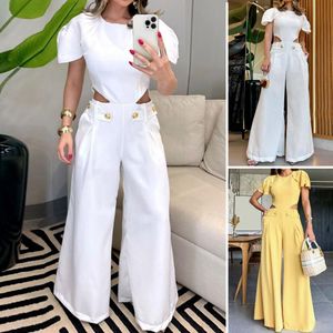 LOOS FIT Overall Elegante Frauen -Sommer -Jumpsuit mit Weitbeintaschen für formale Events Partys Chic Hollow High -Taille -Design