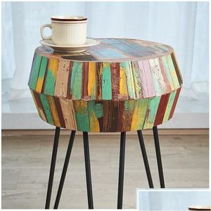 Living Room Furniture Reclaimed Wood Side Table Night Stand Plant Accent Round End For Bedroom Drop Delivery Home Garden Dhumd Dht3I