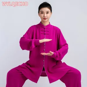 Etniska kläder 2024 Kinesisk vintage Martial Art Uniform Tai Chi kläder andningsbar bomullslinne Wushu -träning Kungfu Top Pants Set