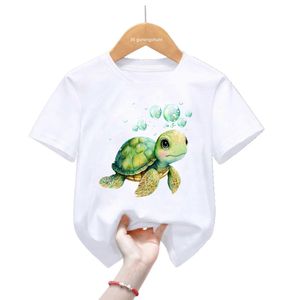 T-shirts kawaii havssköldpadda tryck t-shirt för flickor/pojkar coola barn kläder harjuku skjorta härliga barnkläder sommar mode t-shirt d240529