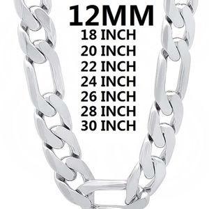Solidny 925 Srebrny naszyjnik dla mężczyzn Klasyczny łańcuch 12 mm kubańską 18–30 cali urok wysokiej jakości biżuteria modna ślub 220209 328T