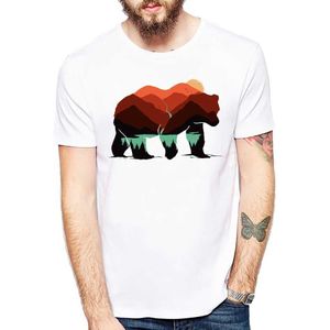 Męskie koszulki Summer Modna nowa kreatywna trend wzór zwierząt dziki niedźwiedź/jelenie/wilk T-shirt męski/damski nadruk uliczny T-shirtl2405