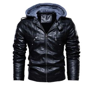 Mens Winter Plus Velvet PU Leather Jacket Hooded Collar Motorcycle Faux Leather Coats Thicken Warm Bomber Jackets Brand Clothing685910348