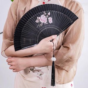 Decorative Figurines Elegant Floral Folding Fan Wood Spanish For Dance Tassel Hand Home Decor Ornaments Craft Gifts Guest 1PC