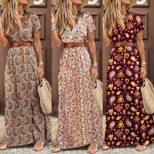 3xl designer sommarklänningar mode bohemian v-hals blommig elegant strand maxi klänning kvinnor kläder vestidos semester holidy kjol