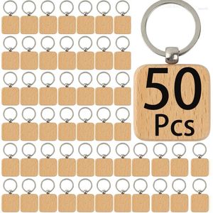 Keychains 50Pcs Wooden Keychain Blanks Square Wood Key Chain Tag Unfinished Ring DIY Craft Accessories