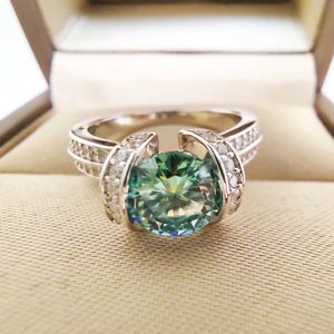 Luomansi 1 Carat Green Ring Women VVS VVS 6.5mm Teste de diamante de passagem 100% - S925 PRESENTE DE JOIXAS DE PRATA 240528