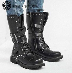 High Top Desert Tactical Military Boots Mens Leather Motorcycle Army Combat Fashion Male Gothic Belt Punk 2108269335087