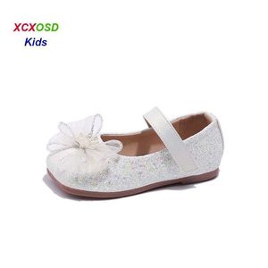Flat Shoes xcxosd Kids 2024 Девочки для девочек весенняя осень Новая принцесса PU кожаная мода мягкая подошва Solining Crystal Thanpear Dance Flats WX5.28