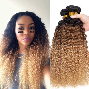 Hår wefts Twisted Curly Bundle Human Hair Sticked 3/4 Bundle Ombre Natural Burmese Womens Hair Extension 1B/4/27 Remi Gold Hair Sticked Q240529
