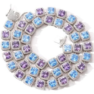 Nowy wysokiej jakości Hip Hop Mat Fashion Jewelry Naszyjnik 10 mm kwadratowy kolor niebieski fioletowy naszyjnik z cyrkonem łańcuch bling 252d